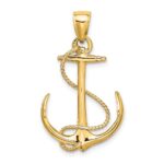 14K 3-D Polished and Textured Anchor with Rope Charm - Image 4