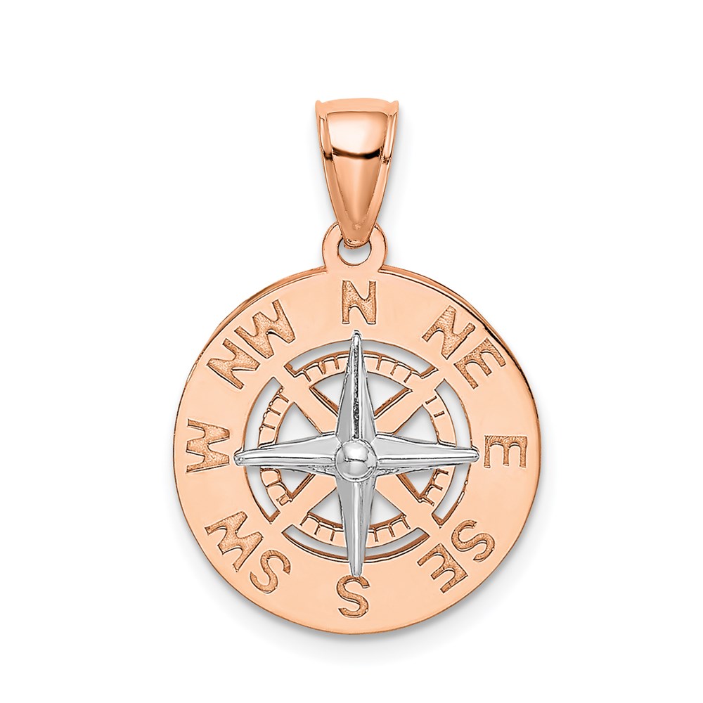 K7856R.jpg 14K Rose and White Gold Medium Nautical Compass Pendant - Image 1