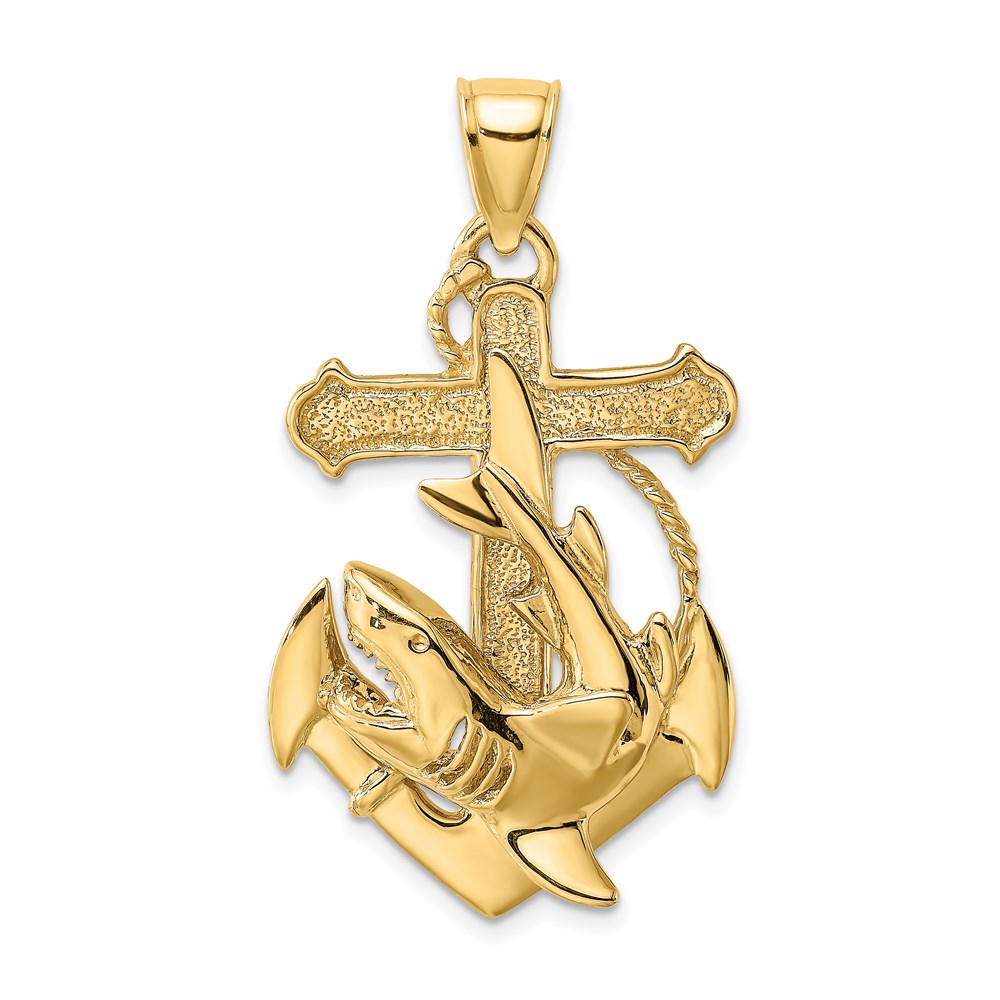 K7881.jpg 14K Large 2-D Anchor with Shark Charm - Image 1