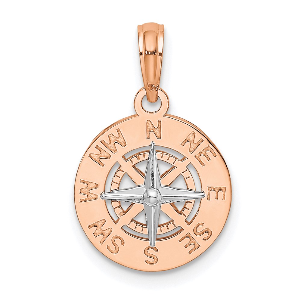 K7894R.jpg 14K Rose and White Gold Mini Nautical Compass Pendant - Image 1
