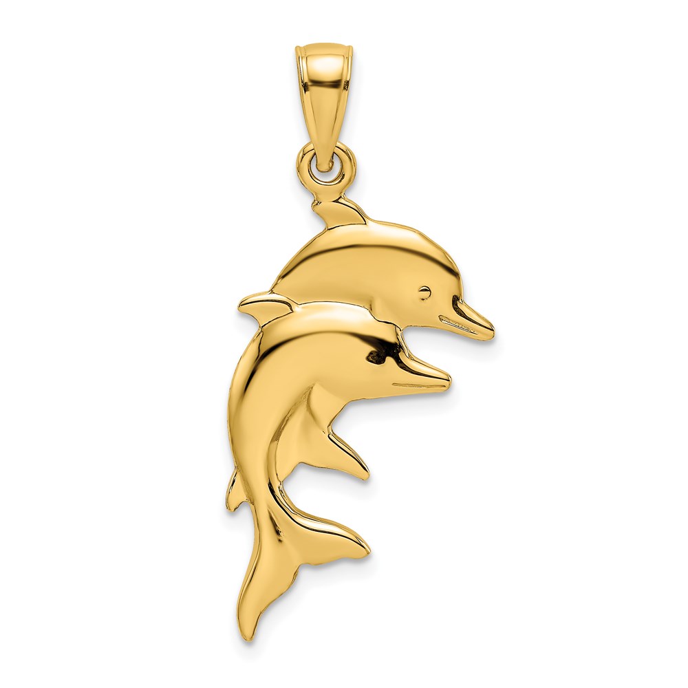 K7923.jpg 14K 2-D Polished Double Dolphins Charm - Image 1