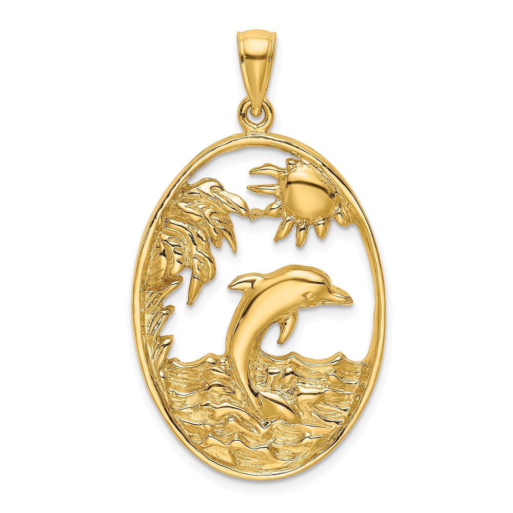 K7949.jpg 14K Dolphin Jumping in Ocean Scene Charm - Image 1