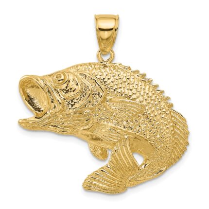 14K Large 2-D Bass Fish Jumping Charm