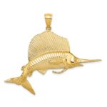 14K Large 3-D Polished and Satin Sailfish Charm
