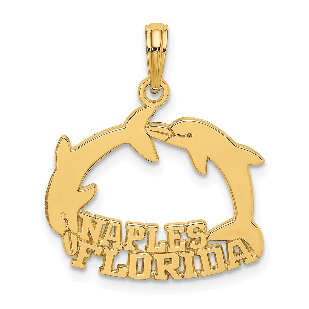K8022.jpg 14K NAPLES FLORIDA Jumping Dolphins Charm - Image 1