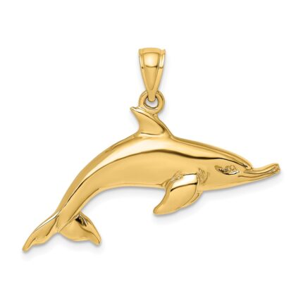 14K Polished Swimming Dolphin Charm