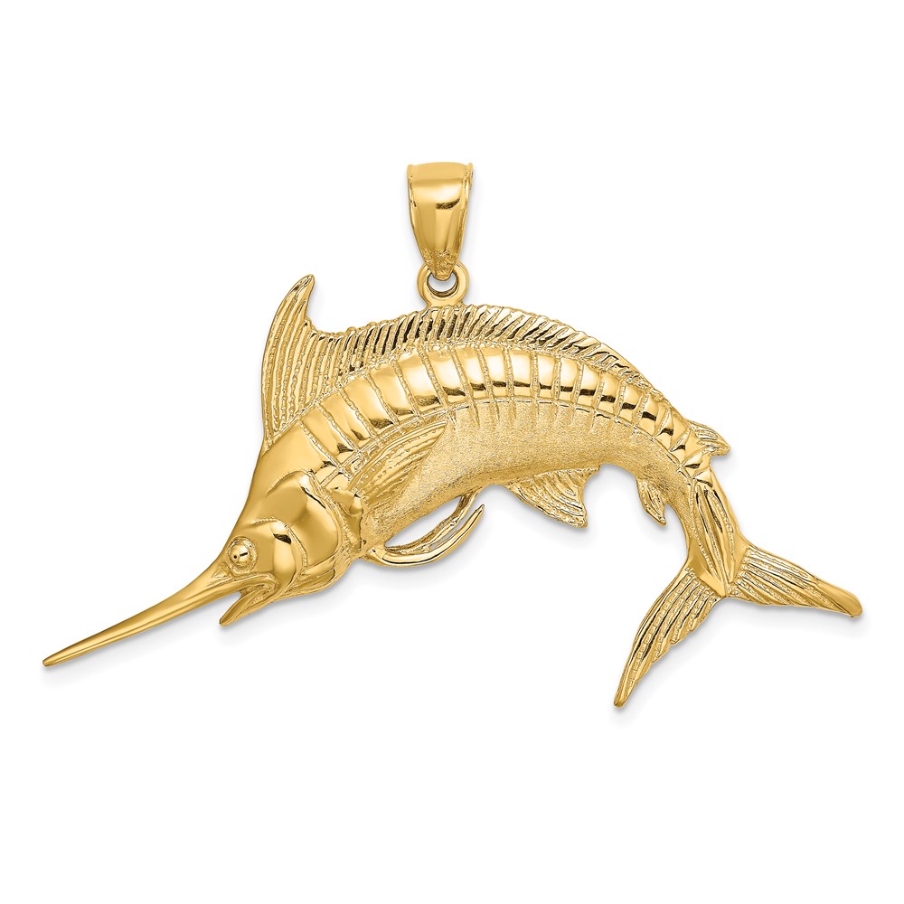 K8109.jpg 14K Large 2-D Polished and Satin Blue Marlin Charm - Image 1