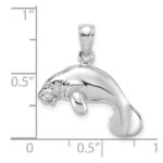 14K White Gold 3-D Polished Swimming Manatee Charm - Image 3