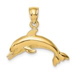 14K Textured and Polished Dolphin Jumping Charm