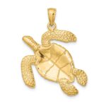 14K Large Textured Swimming Sea Turtle Charm - Image 4