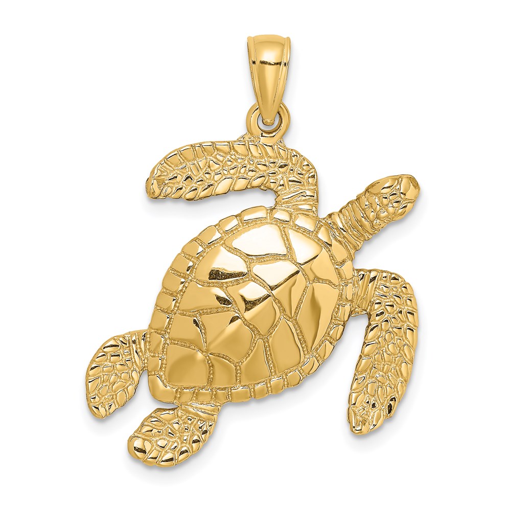K8163.jpg 14K Large Textured Swimming Sea Turtle Charm - Image 1