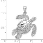 14K White Gold Large Textured Swimming Sea Turtle Charm - Image 3