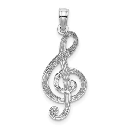 14K White Gold Textured Treble Clef Charm