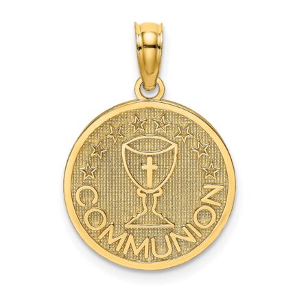 14K Textured COMMUNION Cup on Round Disc Charm