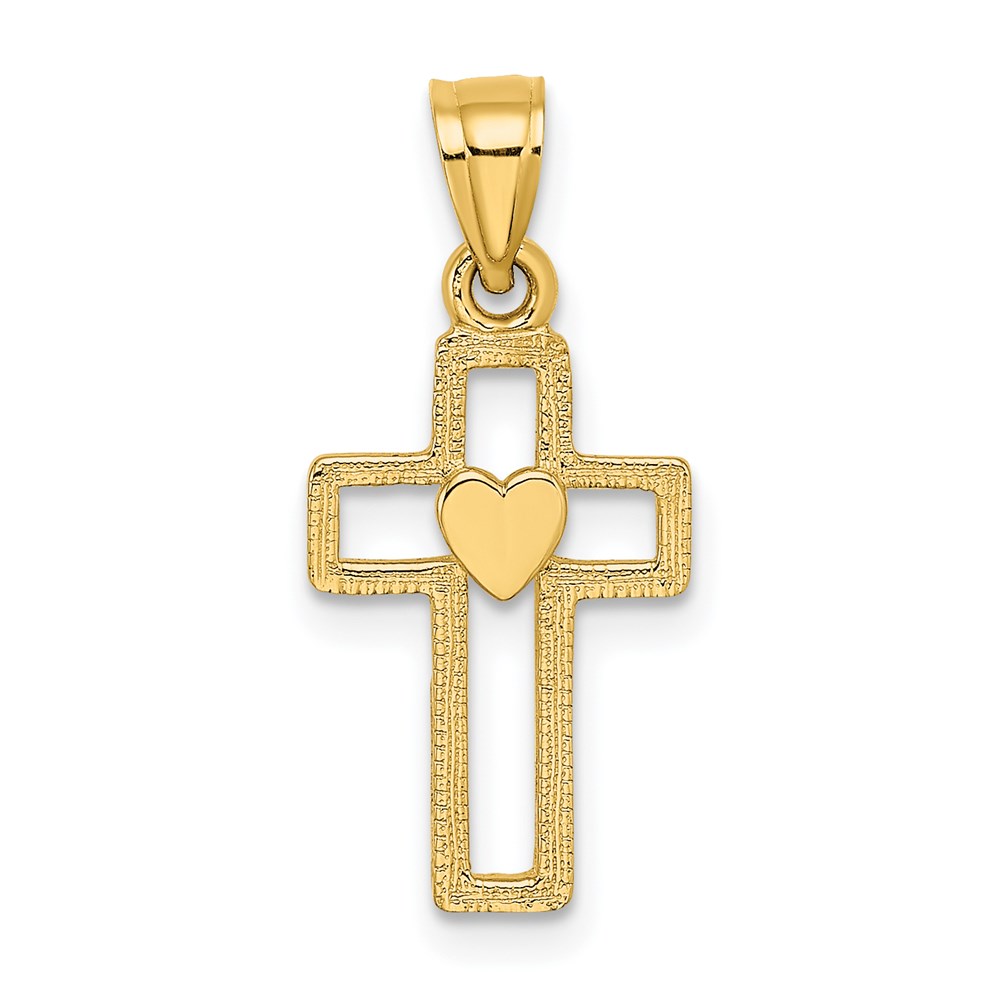 K8331.jpg 14K Cut-Out Cross with Heart Charm - Image 1