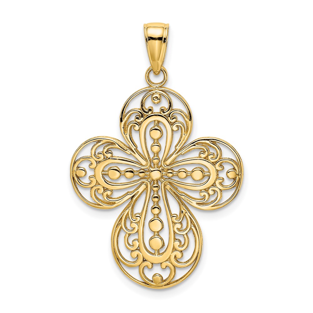 K8346.jpg 14K Cut-Out with Rounded Tips Filigree Cross Charm - Image 1
