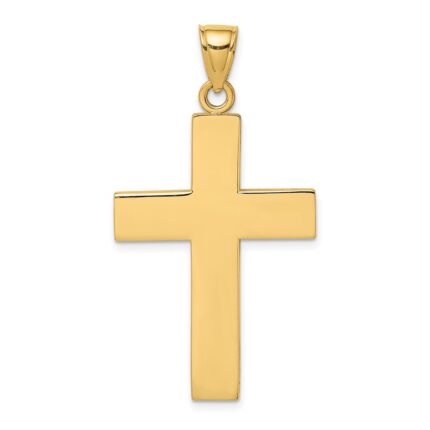 14K Polished Large Block Cross with Open Back Charm