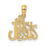 14K Polished and Textured TRY JESUS Charm