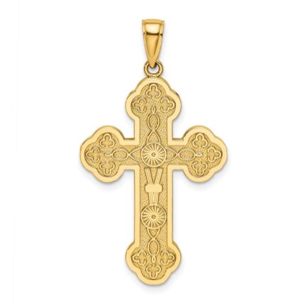 14K Scroll Cross with Sunburst Center Charm