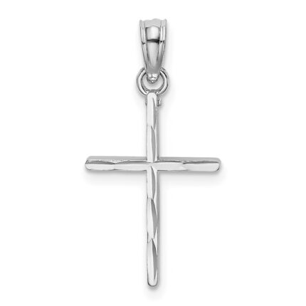 14K White Gold Diamond-cut and Polished Cross Charm