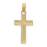 14K Polished Block Style Beaded Edge Cross Charm - Image 4