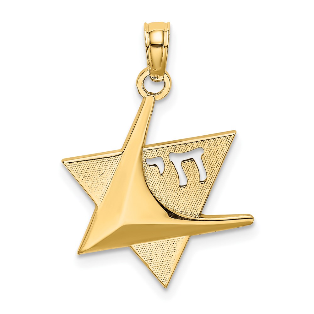K8434.jpg 14K Polished Star Of David with Chai Charm - Image 1