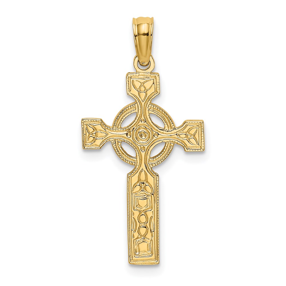 K8445.jpg 14K Textured Celtic Cross with Eternity Circle Charm - Image 1
