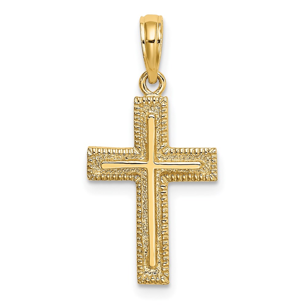 K8450.jpg 14K Cross with Textured Border Design Charm - Image 1