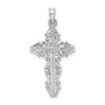 14K White Gold Cross with Lace Trim Charm - Image 4