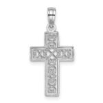 14K White Gold Textured Lace Center Cross Charm - Image 3