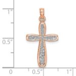 14K Rose Gold and White Rhodium Cross with Filigree Center Charm - Image 3