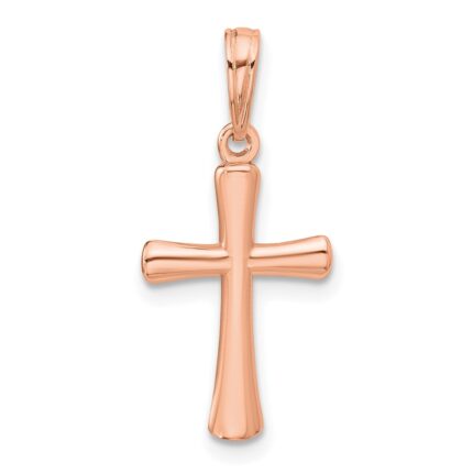 10K Rose Gold Polished Beveled Cross w/ Round Tips Charm