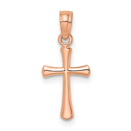 14K Rose Gold Polished Beveled Cross with Round Tips Charm