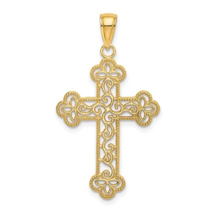 14K Textured and Beaded Edge Cross Charm