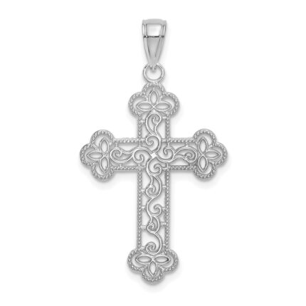 14K White Gold Textured and Beaded Edge Charm