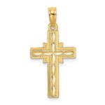 14K Diamond-cut Etched Cross Charm