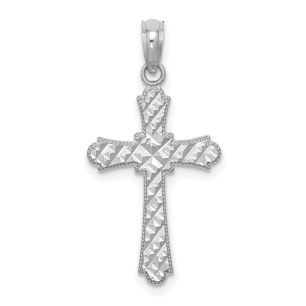 K8575W.jpg 14K White Gold Diamond-cut Striped Cross Charm - Image 1