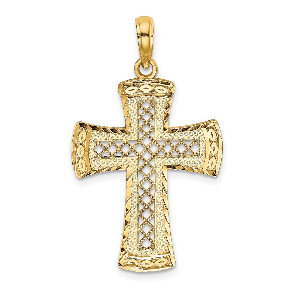 K8576.jpg 14K Diamond-cut with Satin Edge Lattice Cross Charm - Image 1