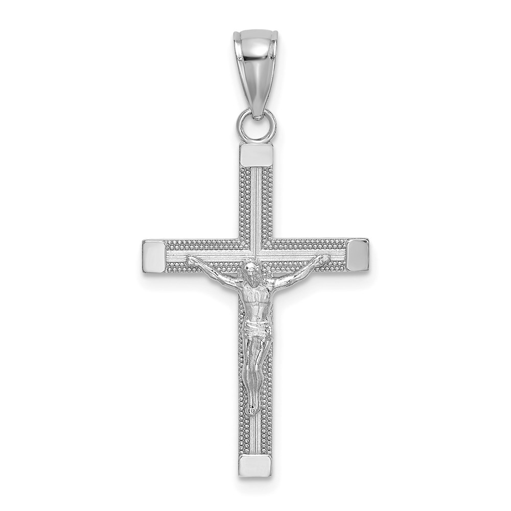 K8584W.jpg 14K White Gold Polished and Textured Crucifix Charm - Image 1