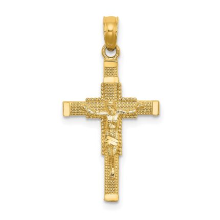 14K Beaded Accent Cross Behind Crucifix Charm