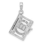 14K White Gold 3-D THE TEN COMMANDMENTS Book with Moveable Pages Pendant