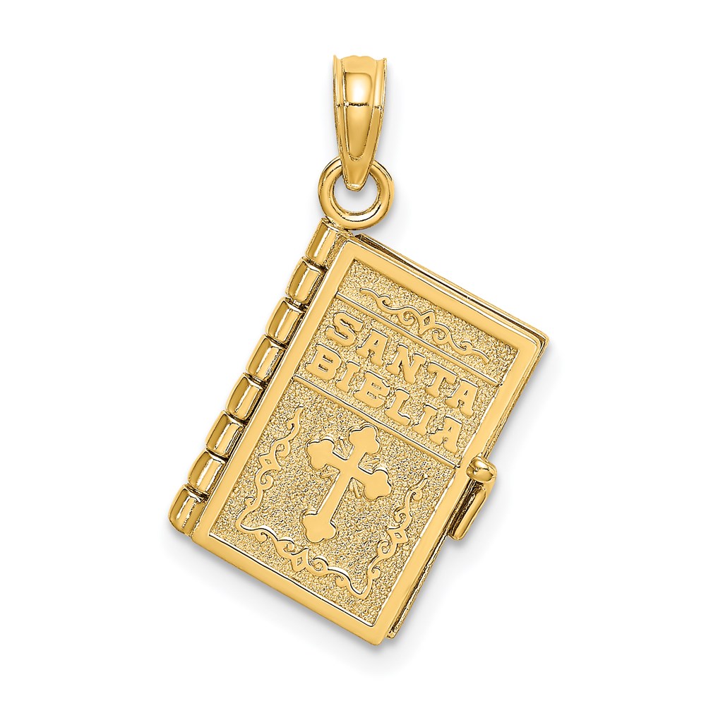 K8596.jpg 14K 3-D Moveable Santa Biblia Book Spanish Bible with Lords Prayer Charm - Image 1