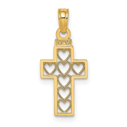 14K Cut-Out Heart Design Cross Charm