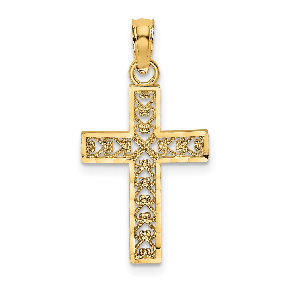 K8602.jpg 14K Diamond-cut Edge and Filigree Center Cross Charm - Image 1