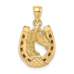 14K Brown Enameled Horse Head In Horseshoe Charm