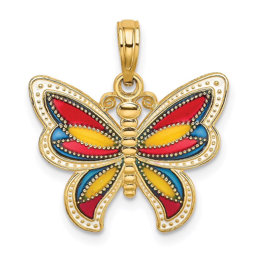K8613.jpg 14K Multi-Color Enameled Beaded Wings Butterfly Charm - Image 1