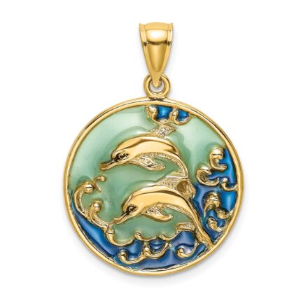 14K 2-D Dolphins with Blue Enamel Charm