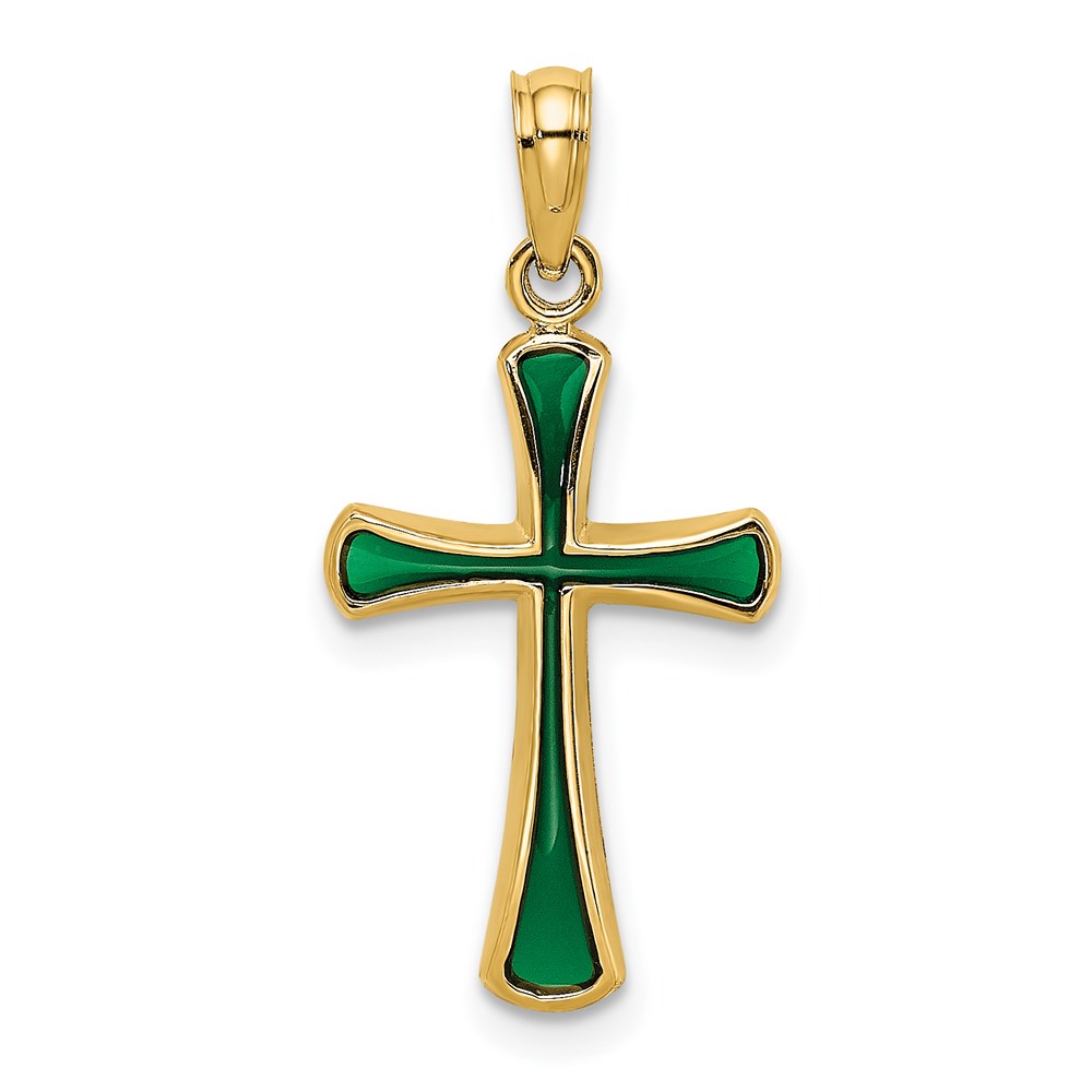 K8633.jpg 14K Green Enameled Tapered Cross Charm - Image 1