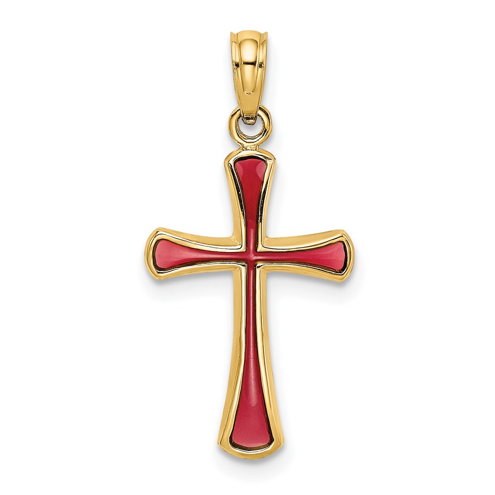 K8634.jpg 14K Pink Enameled Tapered Cross Charm - Image 1