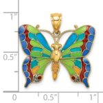 14K Multi-color Enameled Butterfly Pendant - Image 3